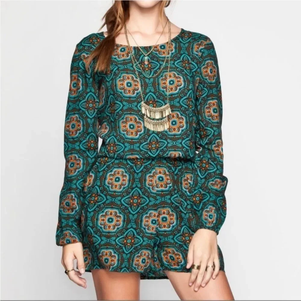 Patrons of Peace | Long Sleeve Open Back Romper Boho Teal‎ Women’s Size M - Picture 3 of 11
